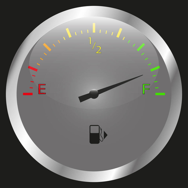 The round fuel gauge is realistic. Detail of the dashboard of a motorcycle car and other transport. White. Isolated on black background. Vector illustration - Vector, Image