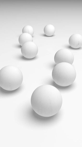 White abstract background. Set of white balls isolated on white backdrop. 3D illustration - Фото, изображение