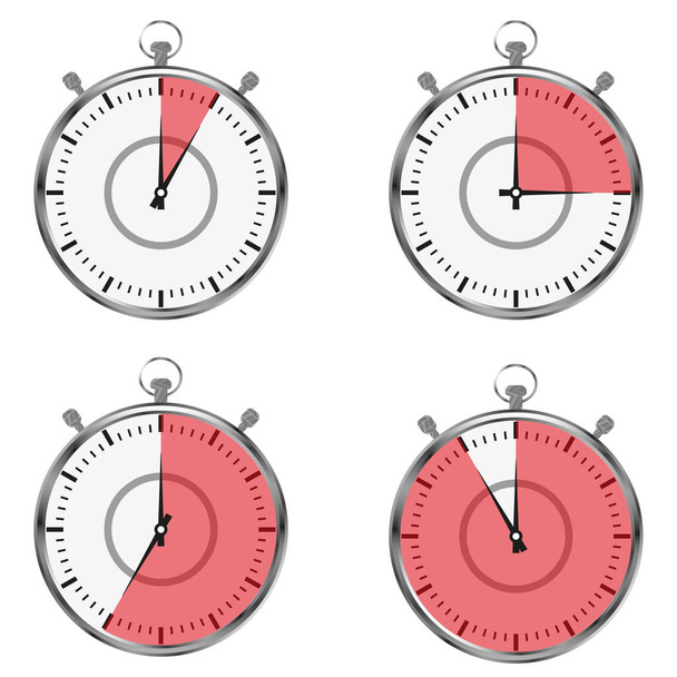 Секундомер, таймер, часы, классический набор значков секундомера изолированы на белом фоне. Плоский стиль. Векторная иллюстрация
 - Вектор,изображение
