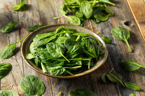 Raw Organic Fresh Baby Spinach in a Bowl - Foto, afbeelding