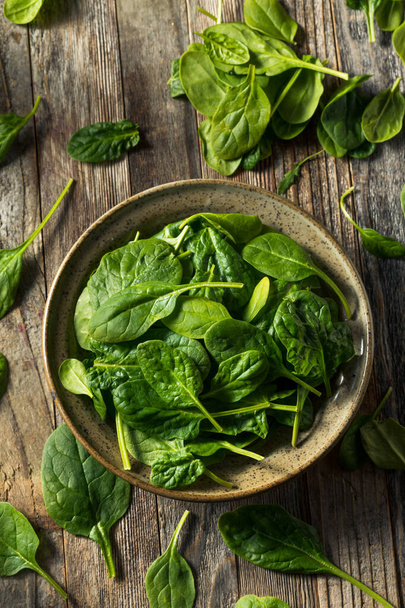 Raw Organic Fresh Baby Spinach in a Bowl - Foto, afbeelding