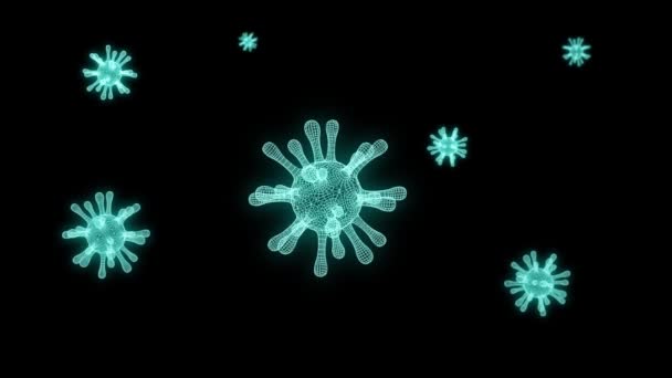 Células coronavírus COVID-19 Doença infecciosa. Computador de partículas de coronavírus de néon renderizar. Vírus com canal alfa
. - Filmagem, Vídeo