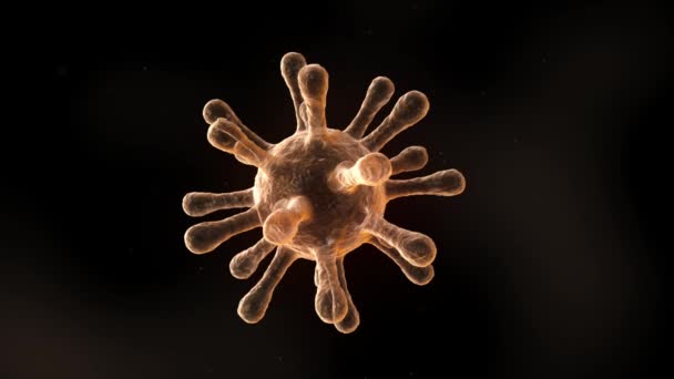 3D canlandırma, koronavirüs hücreleri covid-19 alfa kanallı. Küresel ölümcül virüs enfeksiyonu. Karanlık arka planda parlayan dönen bir virüs. Corona salgını krizi. - Video, Çekim