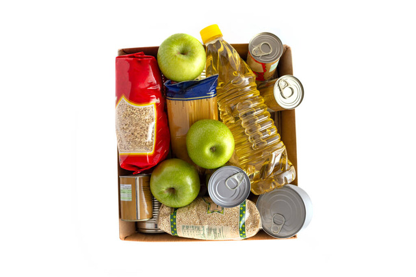 ruoka lahjoitukset laatikko eristetty valkoinen, ylhäältä
 - Valokuva, kuva