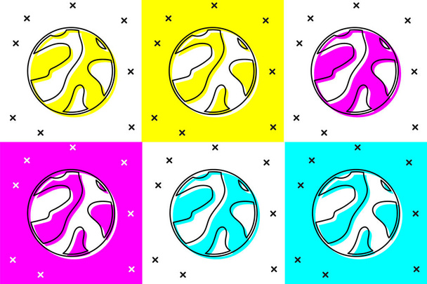 Setze das Planeten-Symbol isoliert auf farbigem Hintergrund. Vektorillustration - Vektor, Bild