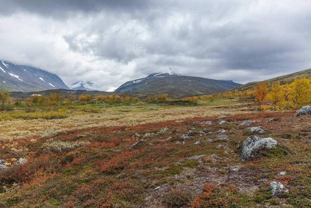 Mountains of Sarek National Park in Lapland, autumn, Sweden, selective focus - 写真・画像