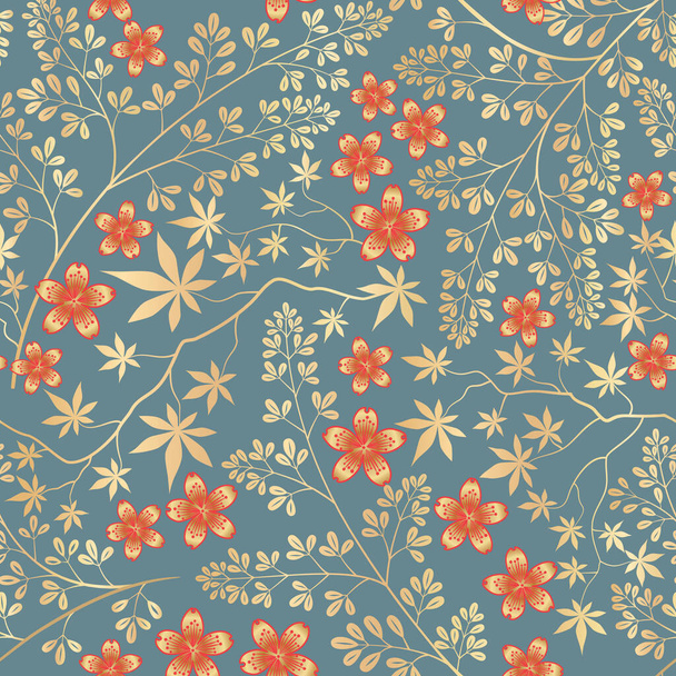 Floral seamless pattern. Flower decorative tile background. Flourish ornamental wallpaper with flowers in retro oriental style. - Fotoğraf, Görsel