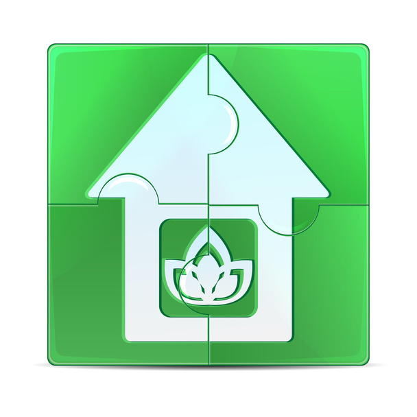Zelená puzzle s obrázkem house.eco ikony, izolované na - Vektor, obrázek