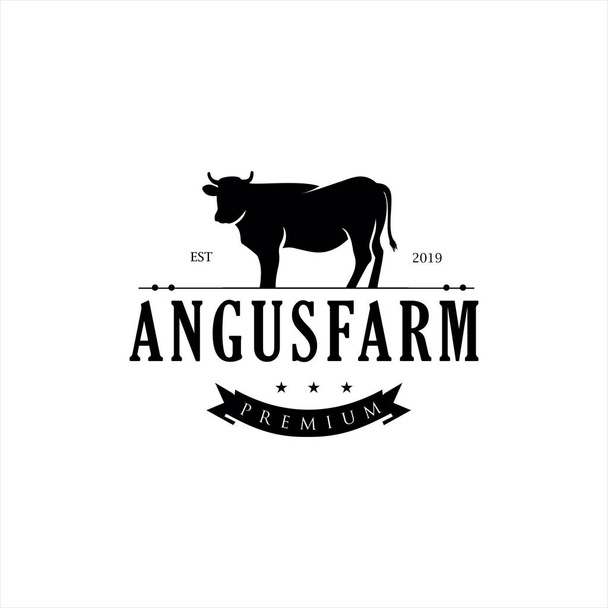 Retro Vintage Bovinos Angus Beef Emblem Label logo design vector, Logotipo de vaca Angus, Logotipo de fazenda de gado Angus Cow Farm, gado bovino, Aberdeen Angus, Logotipo de vaca Vintage
 - Vetor, Imagem