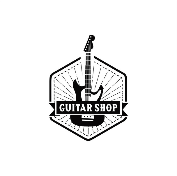 ギターロゴデザインベクターストックイラスト。ギターショップのロゴ。ロック音楽祭のロゴヴィンテージヒップスターレトロ,ロックnロールロゴデザイン - ベクター画像