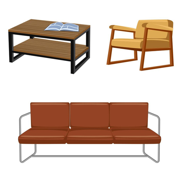 Concepto interior de loft de dibujos animados en estilo minimalista con sofá, mesa de centro, sillón loft. Set de vectores
 - Vector, imagen