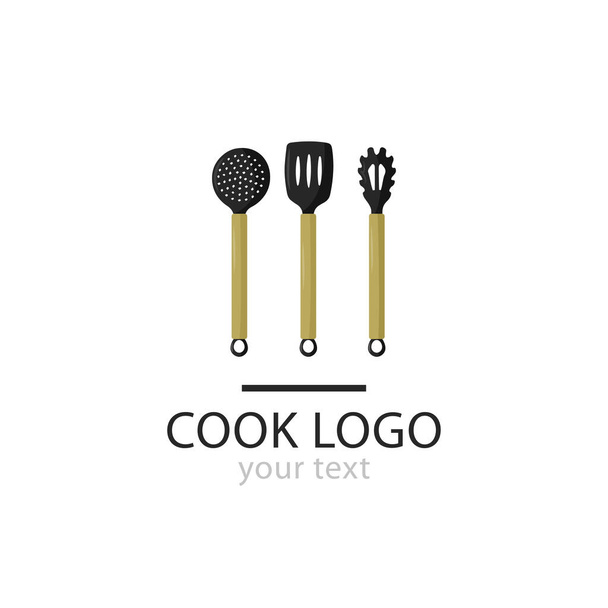 Mutfak aletleri ve yemek pişirme aletleri simgesi. Spatula ve Skimmer. Vektör logosu. - Vektör, Görsel