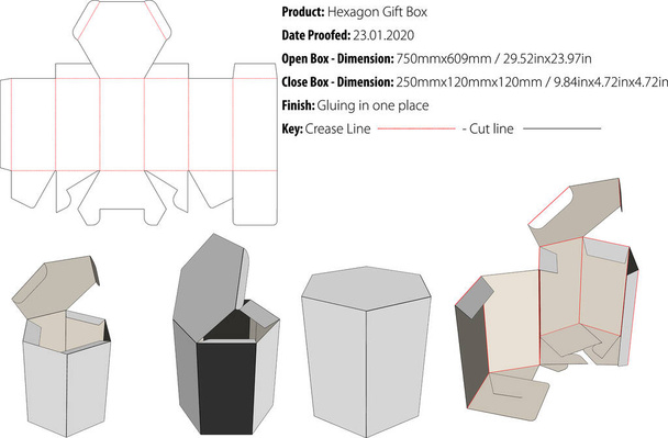 Hexagon Gift Box sjabloon stansvector - Vector, afbeelding