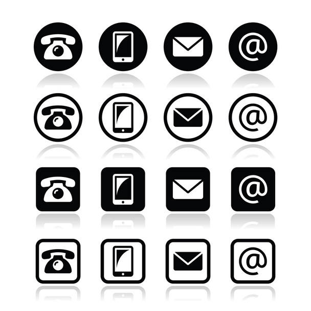 Contact iconsin circle and square set - mobile, phone, email, envelope - Vector, Imagen