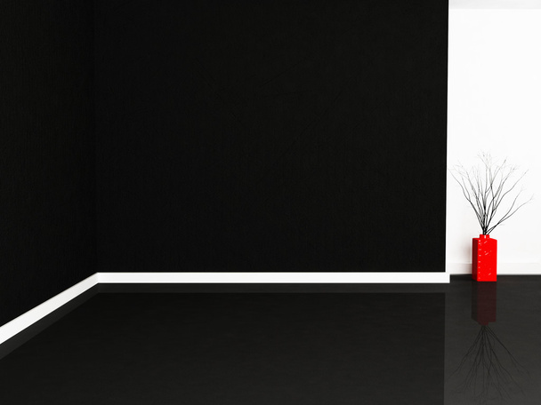 empty room with a red vase - Foto, afbeelding