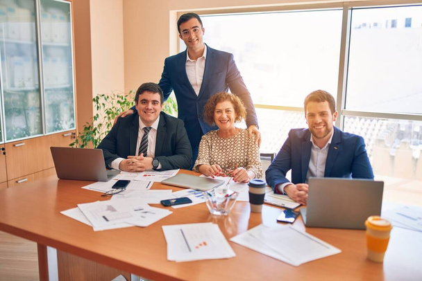 Business lawyers workers meeting at law firm office. Professional executive partners working on finance strategry at the workplace. Smiling happy and cofident to the camera. - Photo, Image