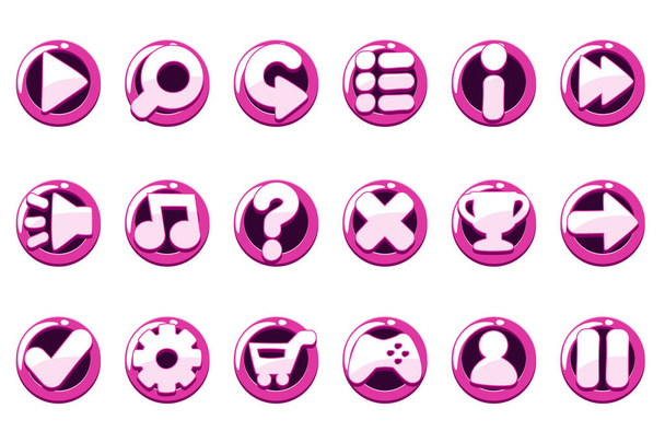 Набор глянцевых фиолетовых игровых кнопок для интерфейса
. - Вектор,изображение