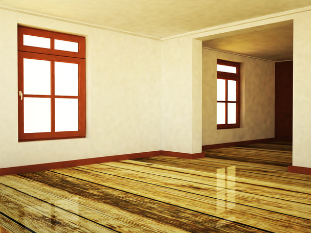 leerer Raum in warmen Farben mit zwei Fenstern - Foto, Bild