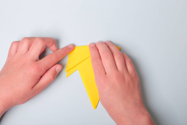 Stap voor stap foto instructie. Hoe maak je origami papieren hond. DIY voor kinderen. Kinderen kunst project ambacht voor kinderen - Foto, afbeelding