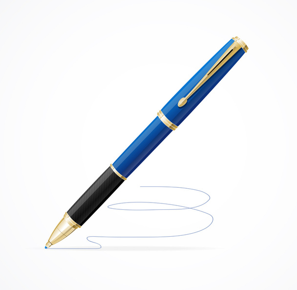 Blue metal ball point pen isolated on white - Vector, afbeelding