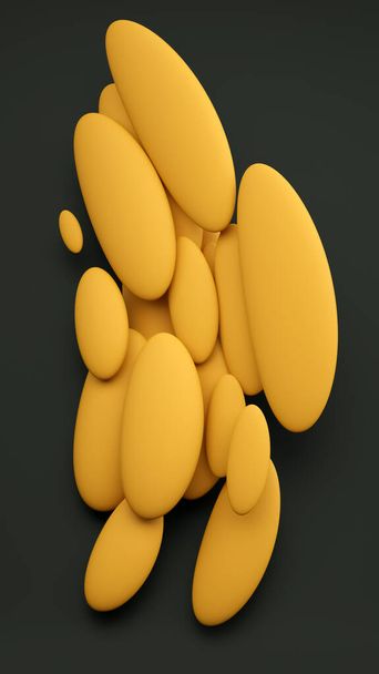 Illustration de rendu 3D de formes abstraites liquides. Matériaux jaune vif et vert terreux. Fond d'écran créatif tendance. Modèle de cravate verticale avec espace pour le texte. Mouvement de formes volantes
. - Photo, image