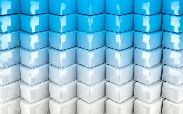 Küp blokları ve dikdörtgensiz 3D resimlerin soyut görüntü arkaplanı. Mavi kare duvar yüzeyi - Fotoğraf, Görsel