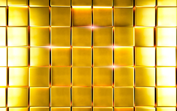 Abstract gold color background.Luxurious and elegant background with bright gold cubes or blocks.3d illustration - Photo, Image