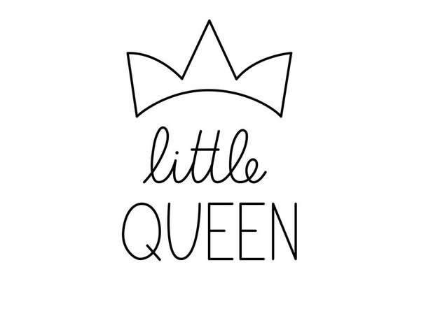 Little queen. Handwritten calligraphic phrase on white background with a crown. One line calligraphy style - Vektör, Görsel