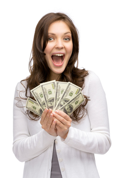 Happy woman holding money - Foto, Imagen