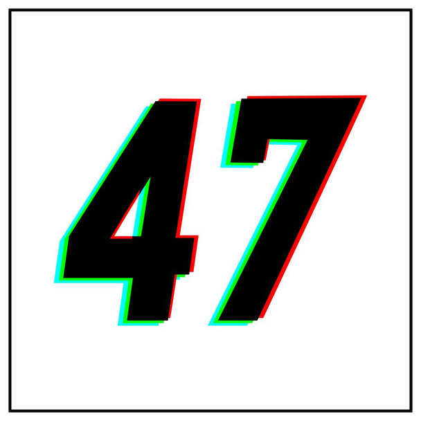 Nummer 47, siebenundvierzig Vektor-Desing-Logo.Dynamisch, zweifarbig, Zahlenschatten rot, grün, blau in schwarzem Rahmen auf weißem Hintergrund. Für Social Media, Designelemente, Jubiläumsgruß - Vektor, Bild