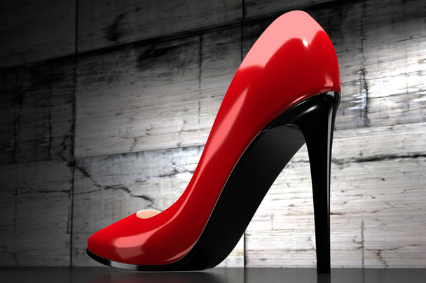 Roter High Heel Schuh - 3D Illustration - Foto, Bild
