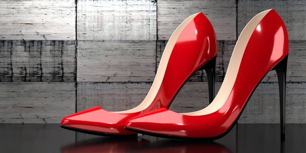 Piros magas sarkú cipő - 3D illusztráció - Fotó, kép