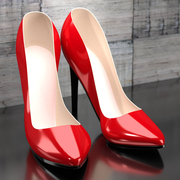Червоні туфлі на високих підборах - 3D ілюстрація
 - Фото, зображення