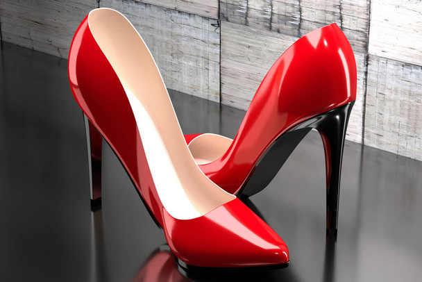 Rote Schuhe mit hohen Absätzen - 3D-Illustration - Foto, Bild