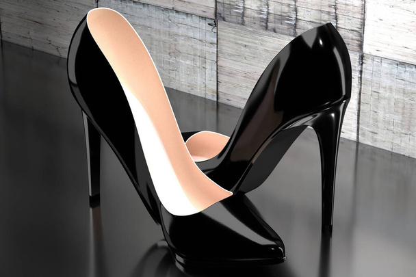 Schwarze Schuhe mit hohen Absätzen - 3D Illustration - Foto, Bild