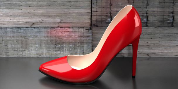 Rode hoge hak schoen - 3D illustratie - Foto, afbeelding