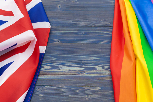 national flag of great britain and gay flag.concept - Fotoğraf, Görsel