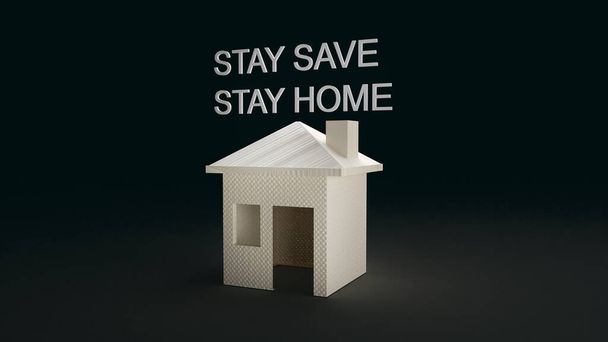 The home and  text stay save stay home in black background 3d rendering for social distancing content. - Photo, Image