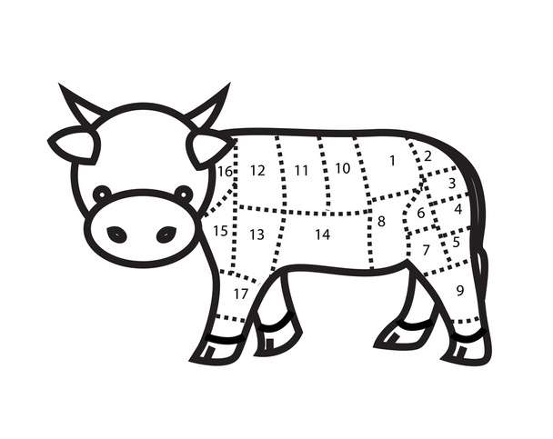 Carne Cortes Gráfico (vaca) isolado em fundo branco. vetor
 - Vetor, Imagem