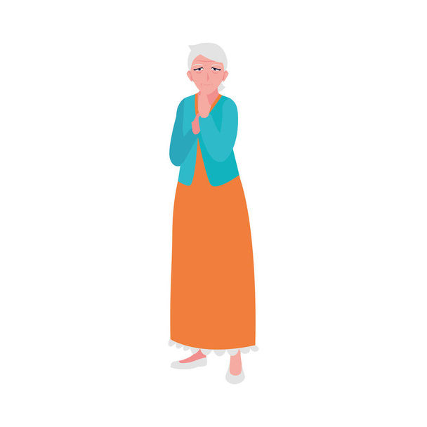 Ευτυχισμένη ηλικιωμένη γυναίκα που φοράει ρούχα - Διάνυσμα, εικόνα