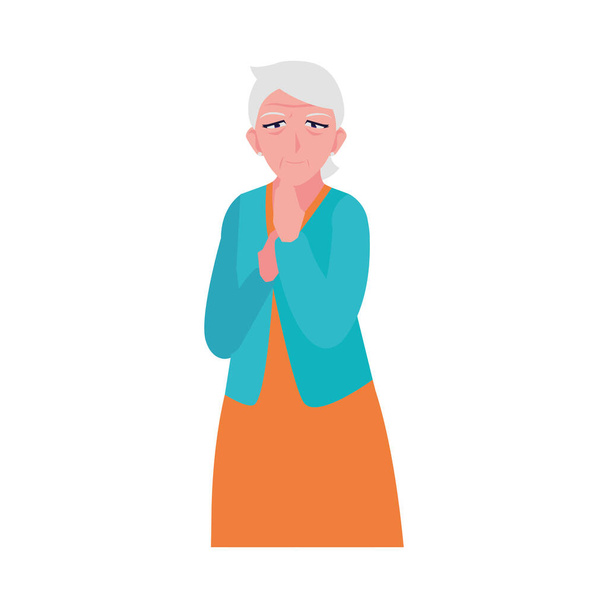onnellinen iäkäs nainen yllään vaatteita
 - Vektori, kuva