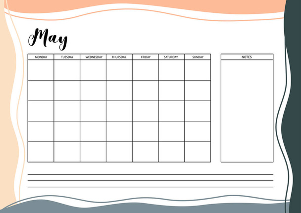 Planificador mensual para diario, organizador, cuaderno. Planificador A4 imprimible. Ilustración vectorial
.  - Vector, Imagen