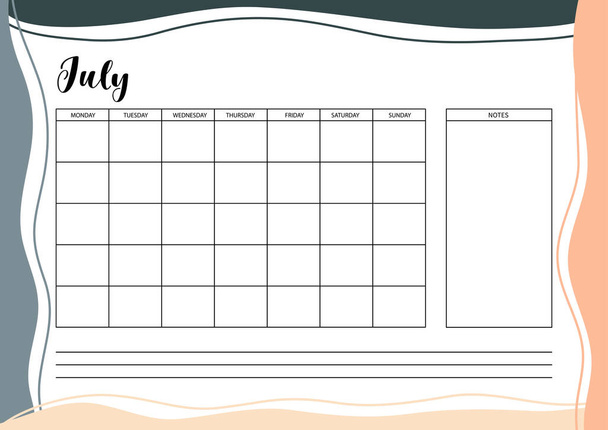 Planificador mensual para diario, organizador, cuaderno. Planificador A4 imprimible. Ilustración vectorial
.  - Vector, imagen