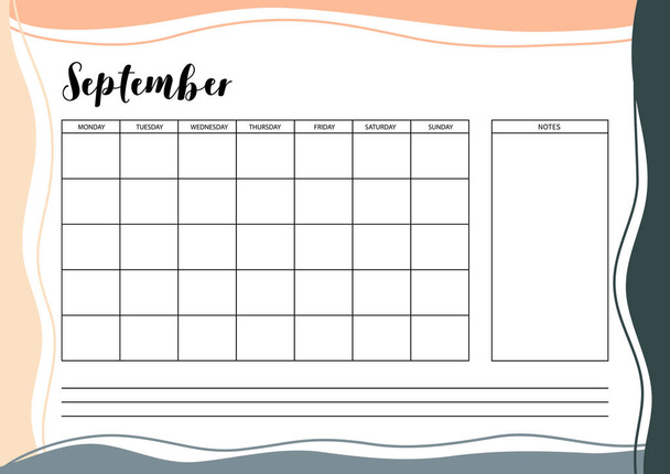 Planejador mensal para diário, organizador, caderno. Planeador A4 para impressão. Ilustração vetorial
.  - Vetor, Imagem