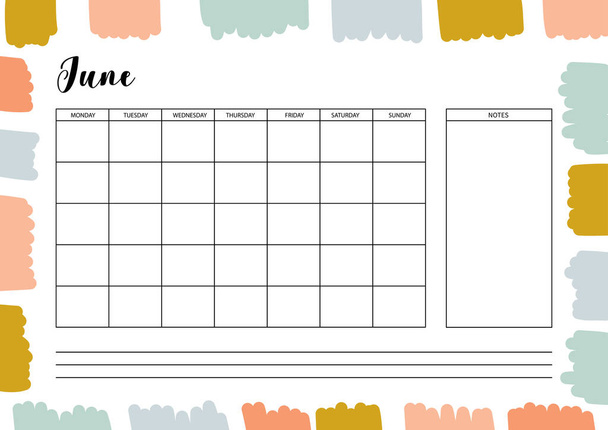 Monthly  planner for diary, organiser, notebook. Printable A4 planner. Vector Illustration.  - Vector, Image