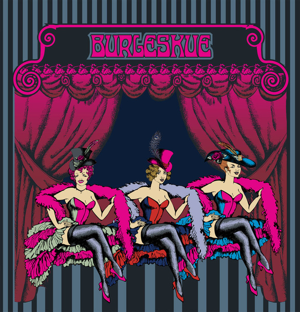 Burlesque tanečnice ruda karneval dívka. Vektorová ilustrace - Vektor, obrázek