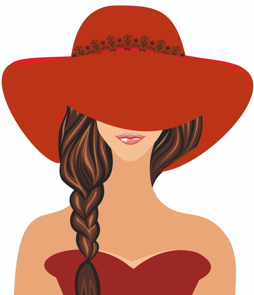  σύνθεση με γυναίκα με κόκκινο καπέλο και κόκκινο φόρεμα - Διάνυσμα, εικόνα