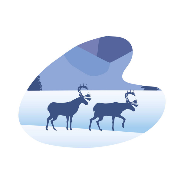 lumimaisema tasainen kohtaus vuoret ja peurat
 - Vektori, kuva