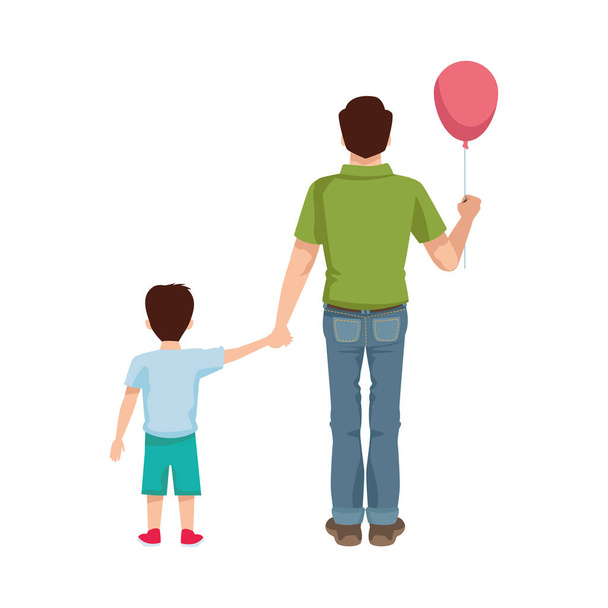 Αγαπητέ πατέρα με μπαλόνι ήλιο και γιο - Διάνυσμα, εικόνα