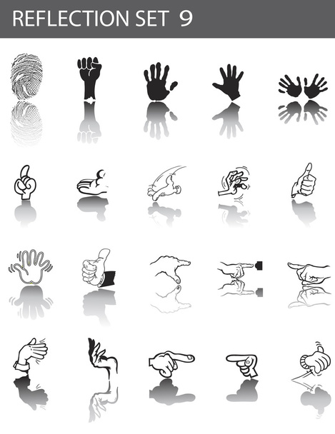 Reflection icon set 9- hands - Διάνυσμα, εικόνα